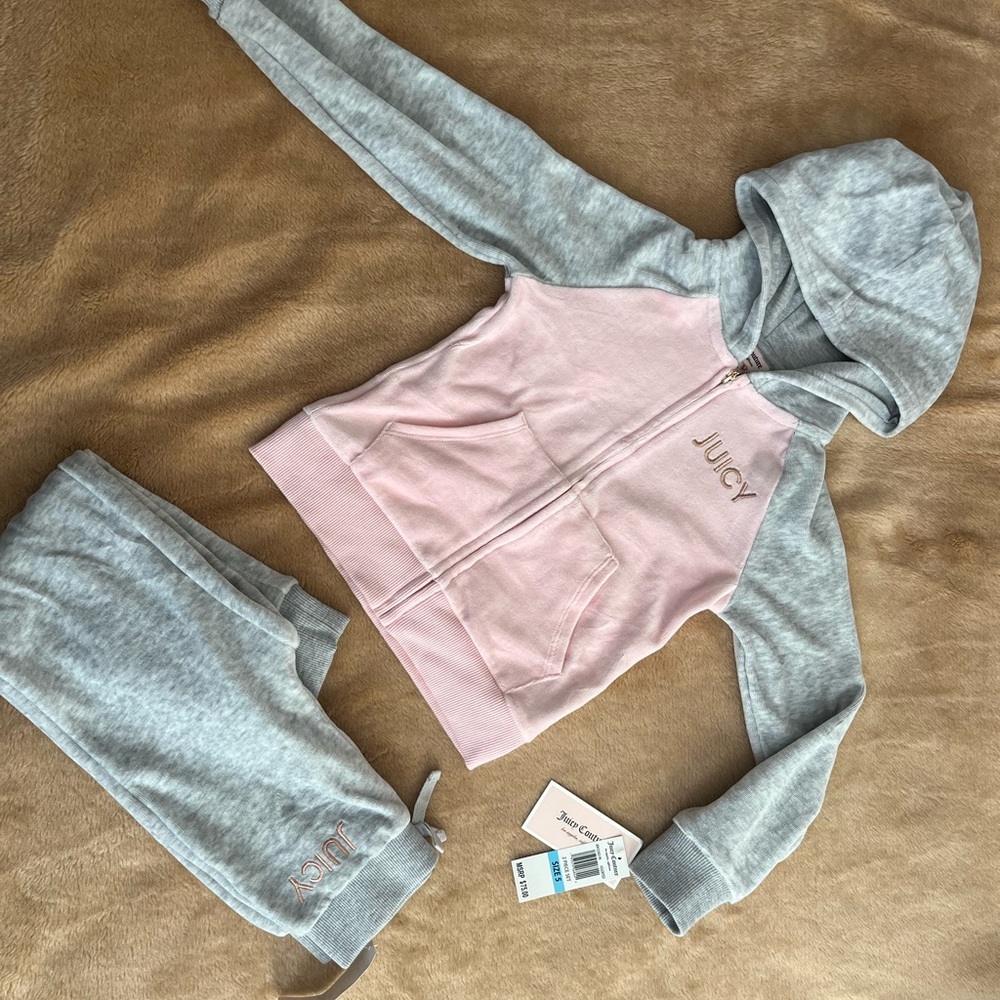 Juicy Couture Pink & Gray Hooded Sweatshirt Set